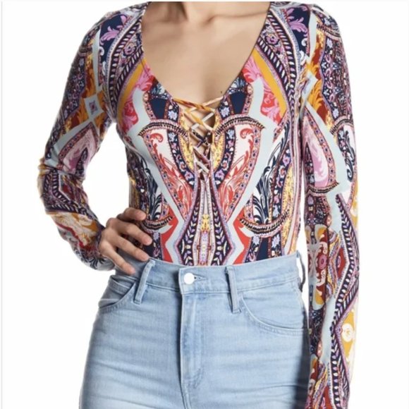 Free People Paisley Colorful Bodysuit Medium - Picture 1 of 7